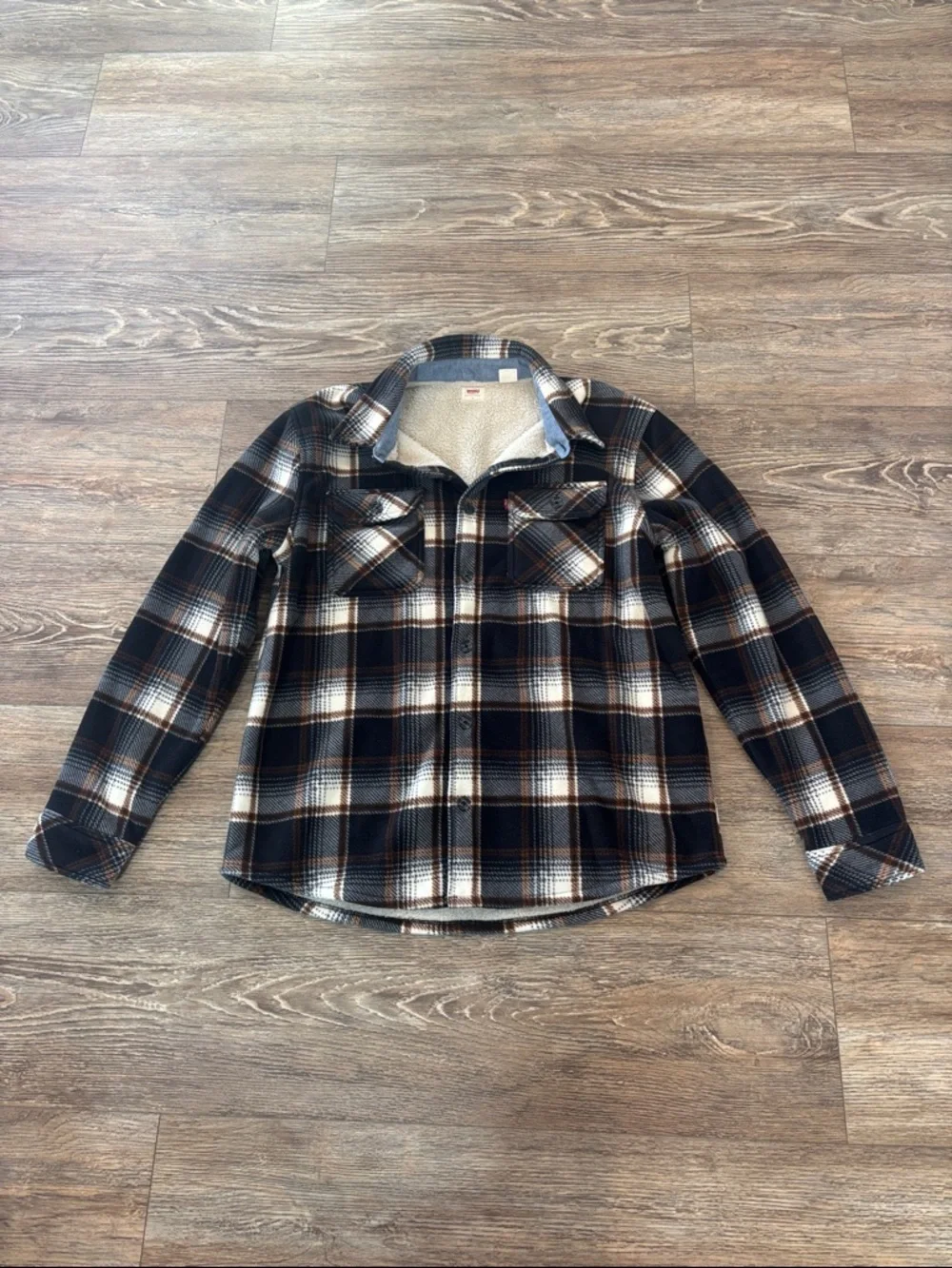 Levi's Microfleece Bonded Sherpa Shirt Shacket Brown Men's Size Large EUC